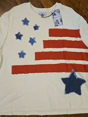 Sage & Fig American Flag Patch Top | NWT Boutique Graphic Tee